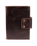 the front of a distressed brown leather a5 notebook cover