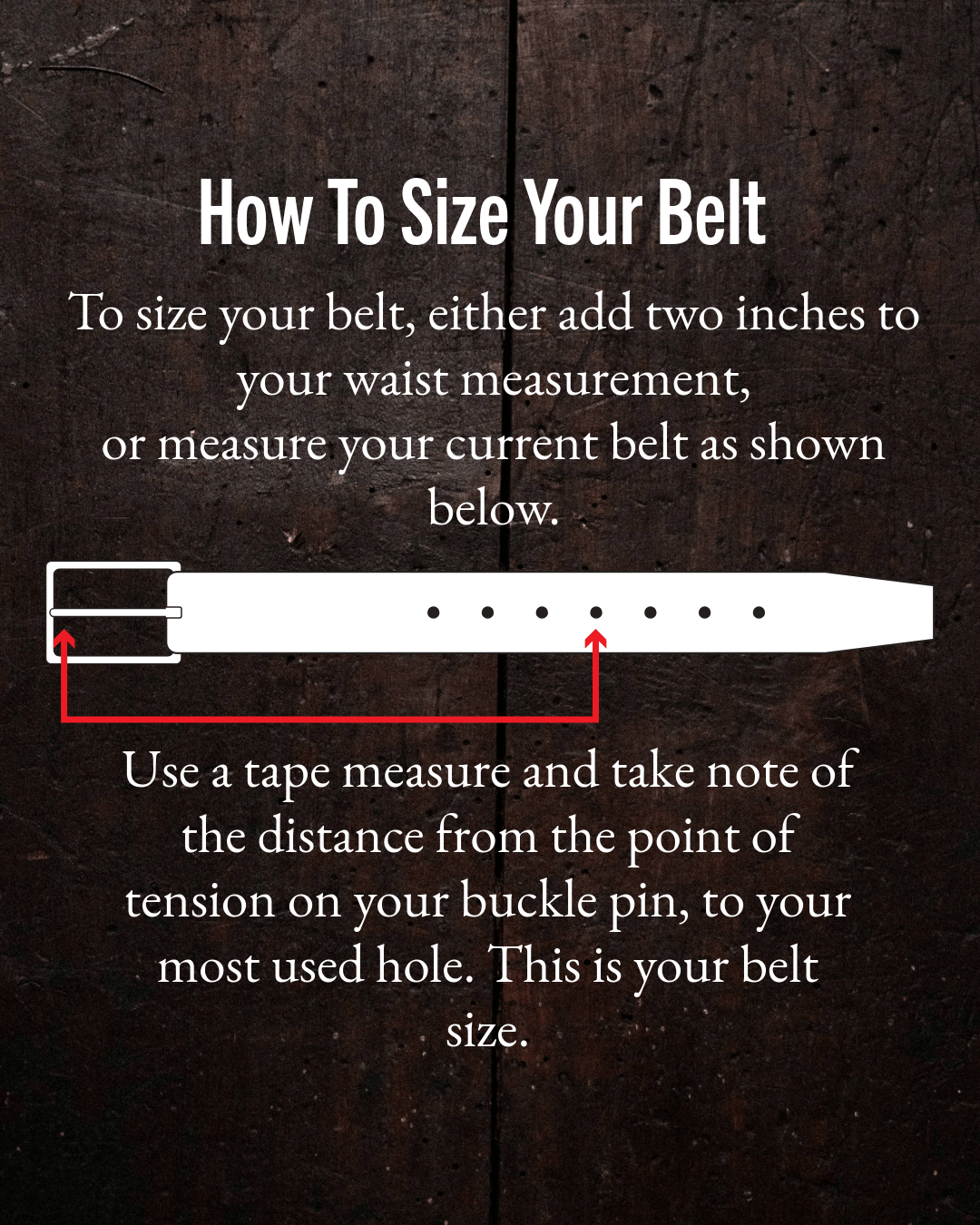 Instructions on how to size a belt with text and a diagram on a dark background