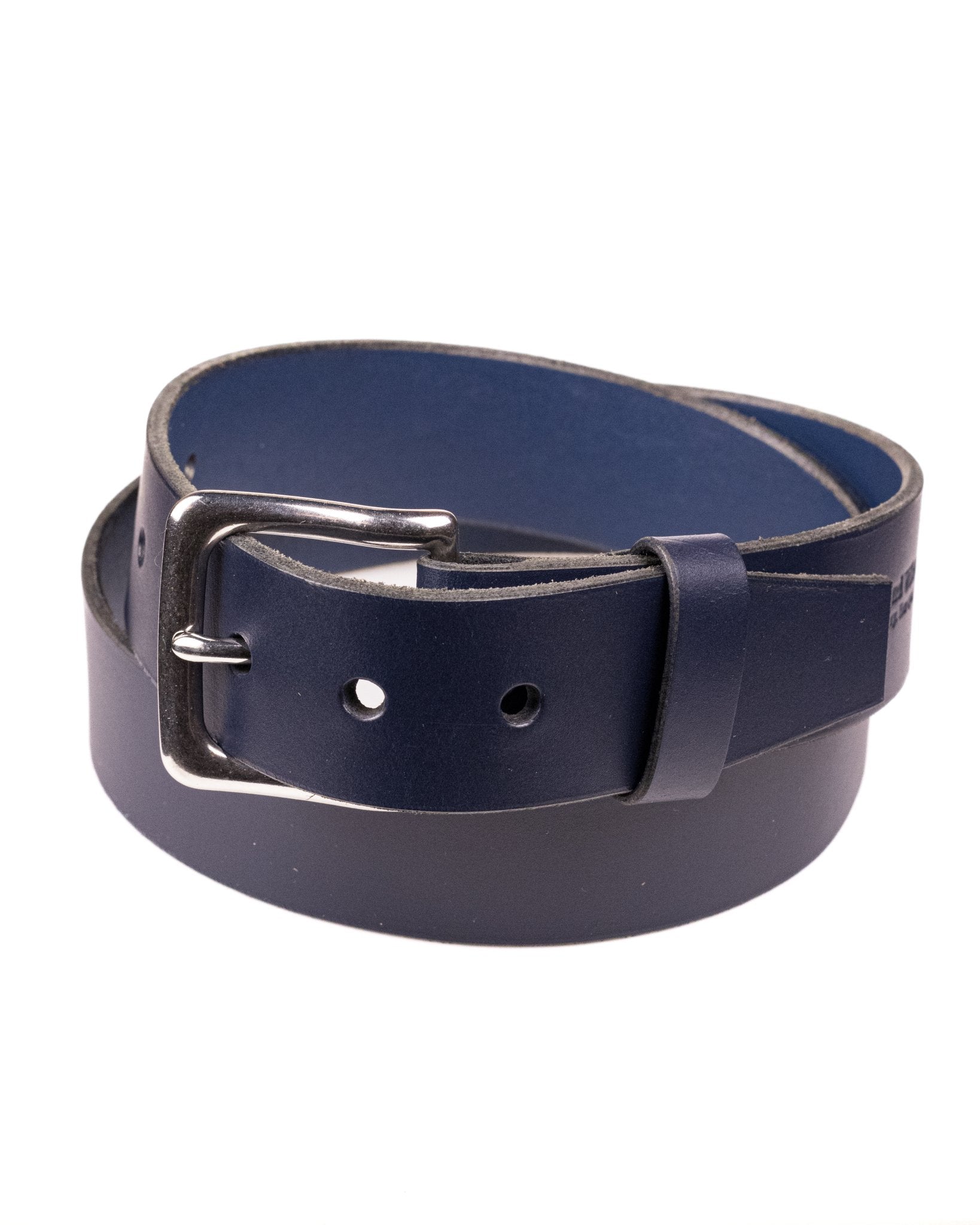 Navy Leather Belt with Steel Buckle White Background
