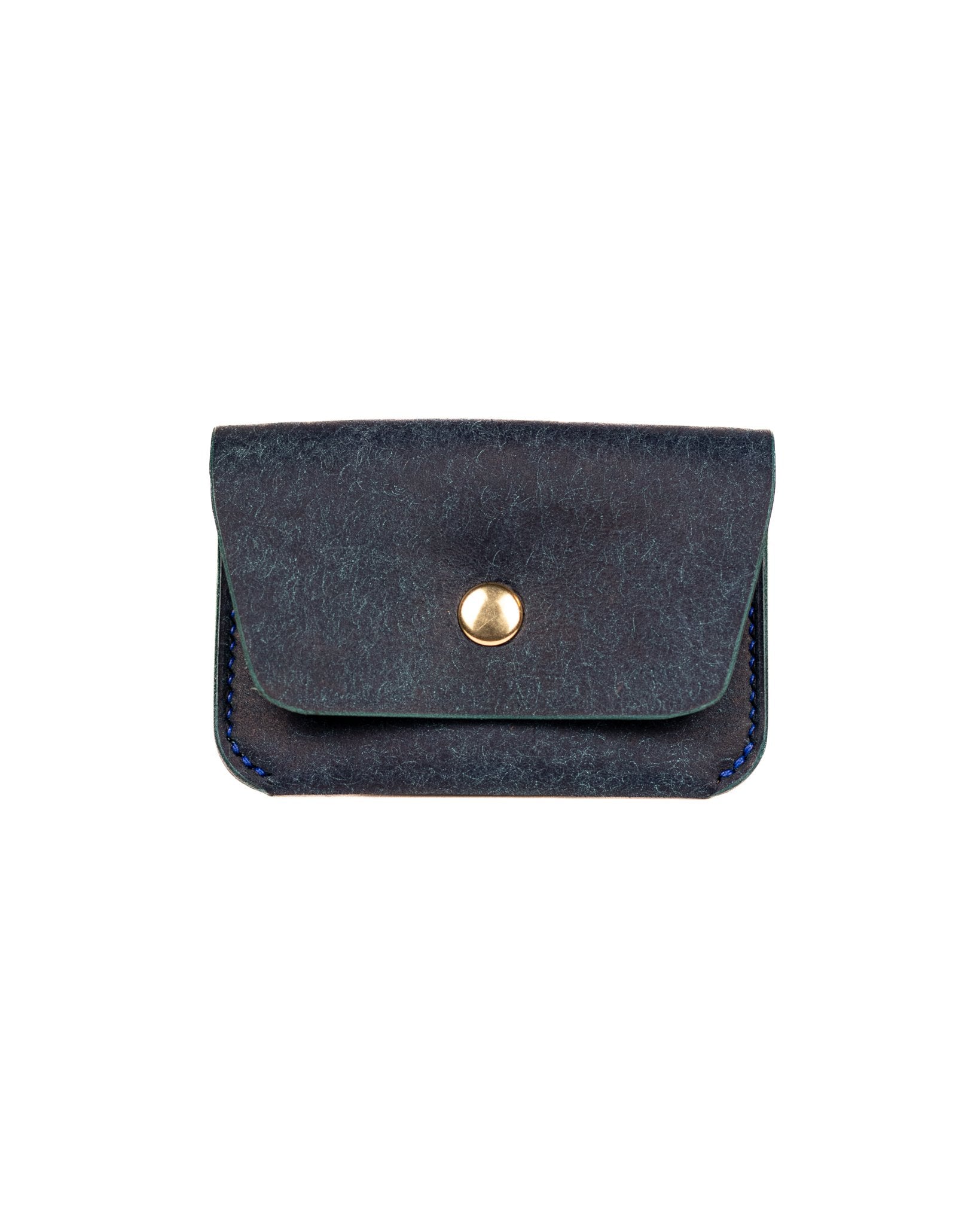 Leather Card Holder in Italian Blue Leather on a White Background