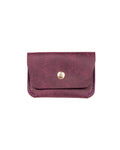 Leather Card Holder in Italian Purple Leather on a White Background