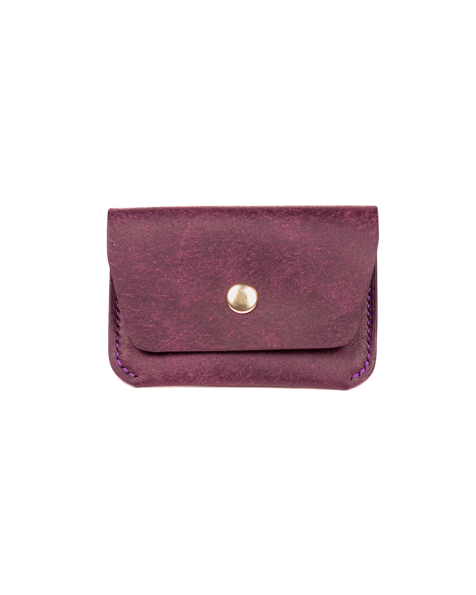 Leather Card Holder in Italian Purple Leather on a White Background
