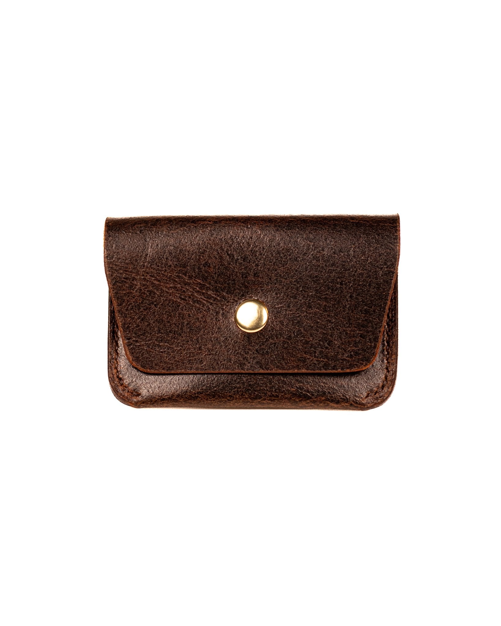 Leather Card Holder in Distressed Brown Leather on a White Background