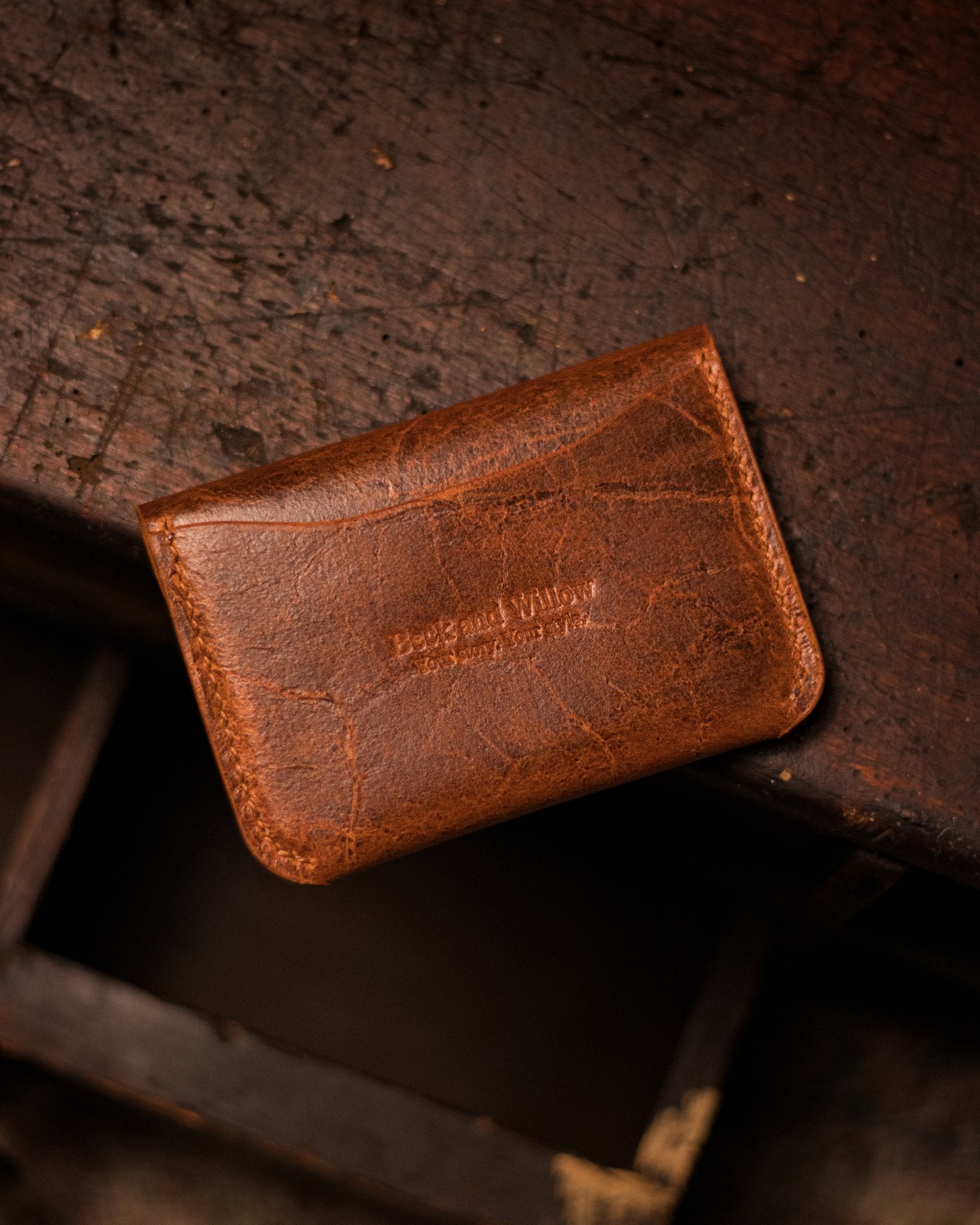 Distressed Tan Leather Wallet Back