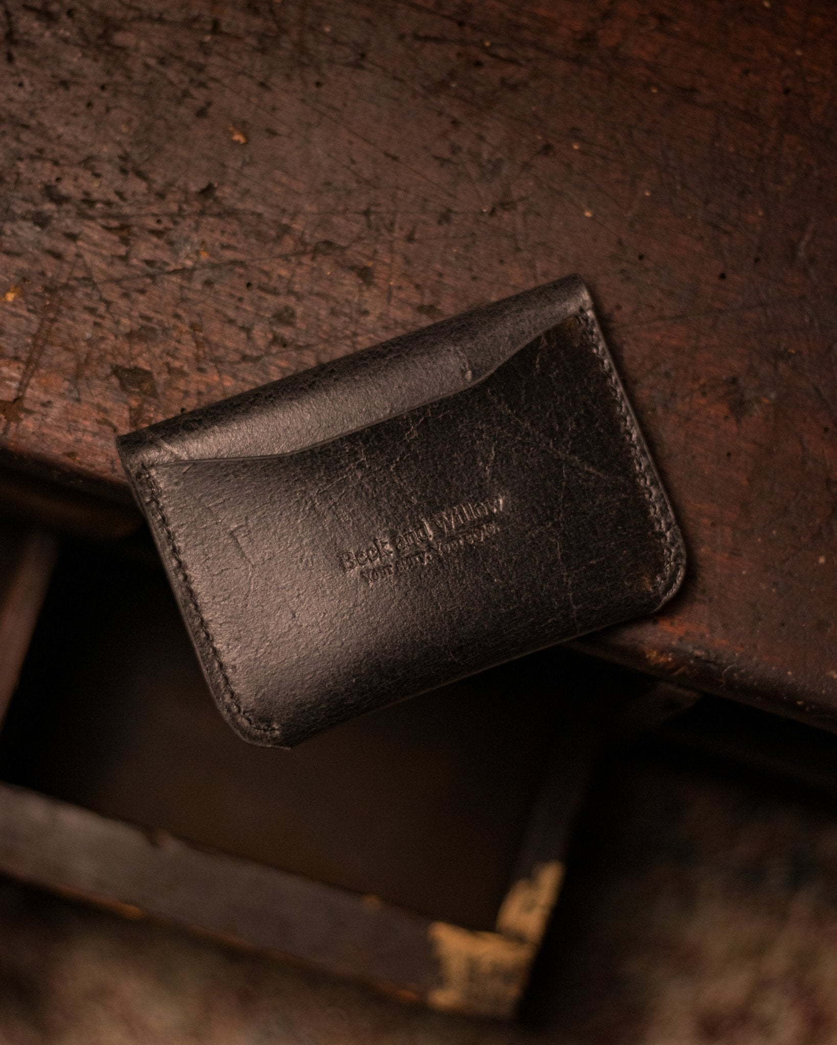 Distressed Black Leather Wallet Back