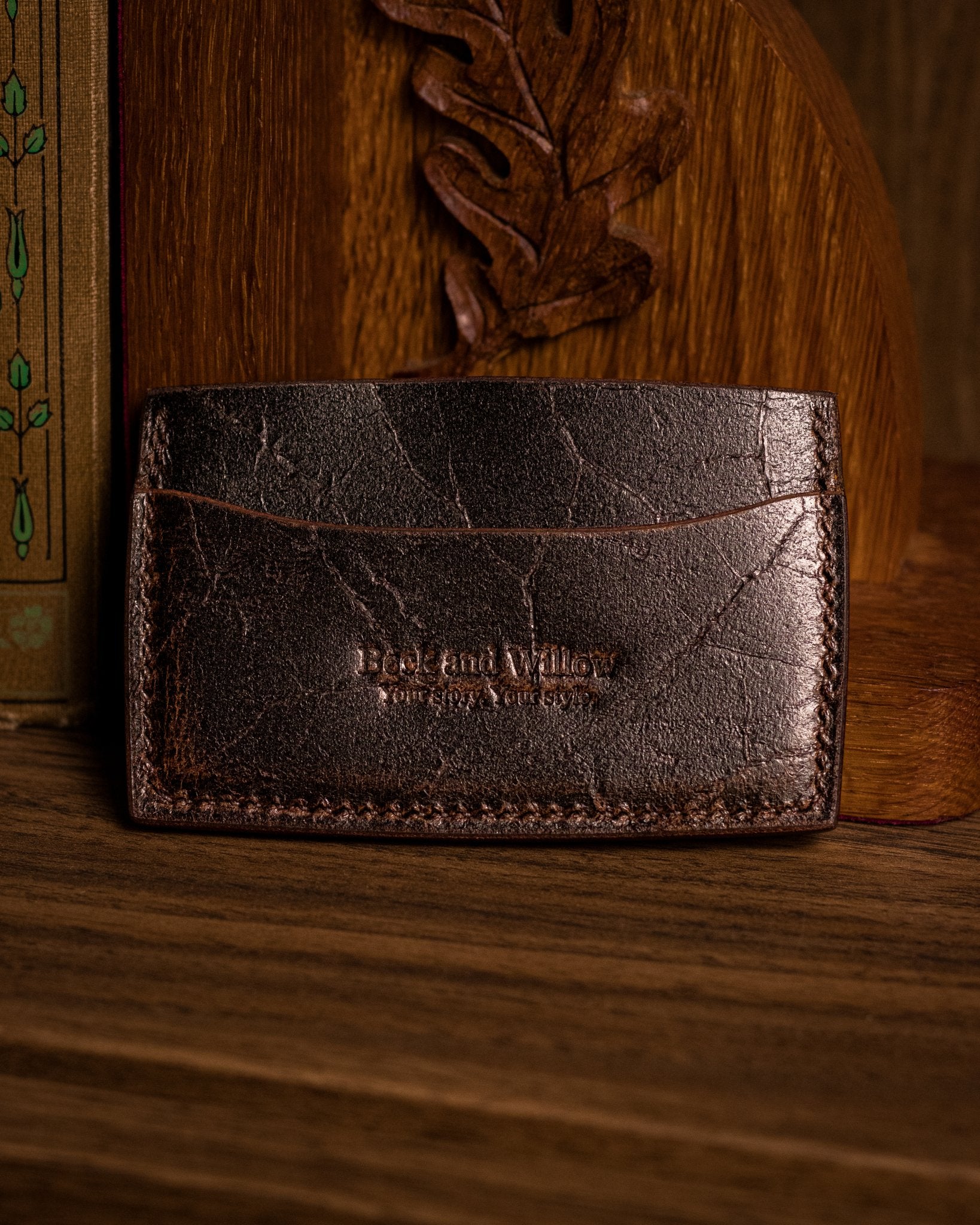 Brown Leather Card Holder Wallet Lifestyle Shot