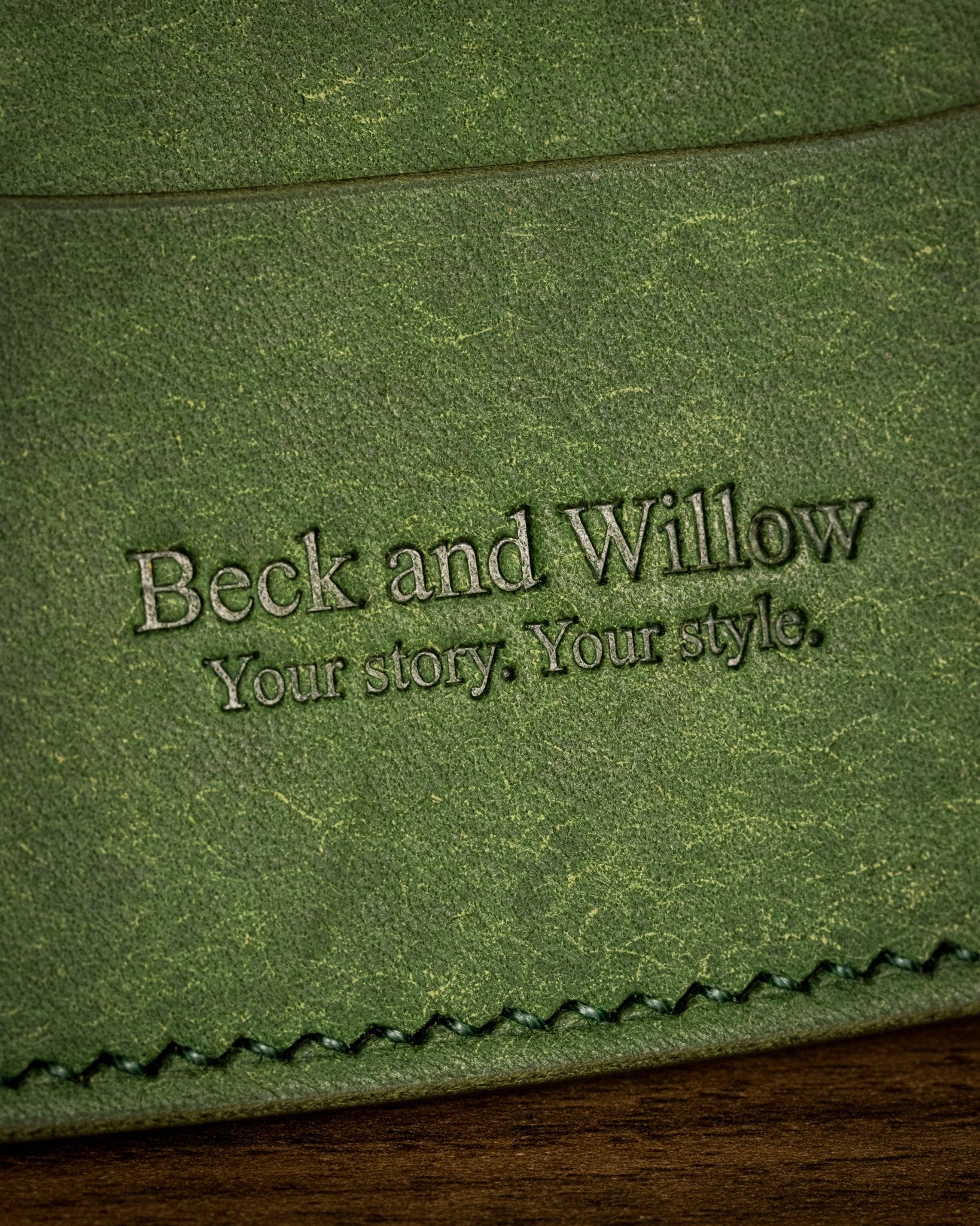 Italian Green Leather Card Holder Close up Shot