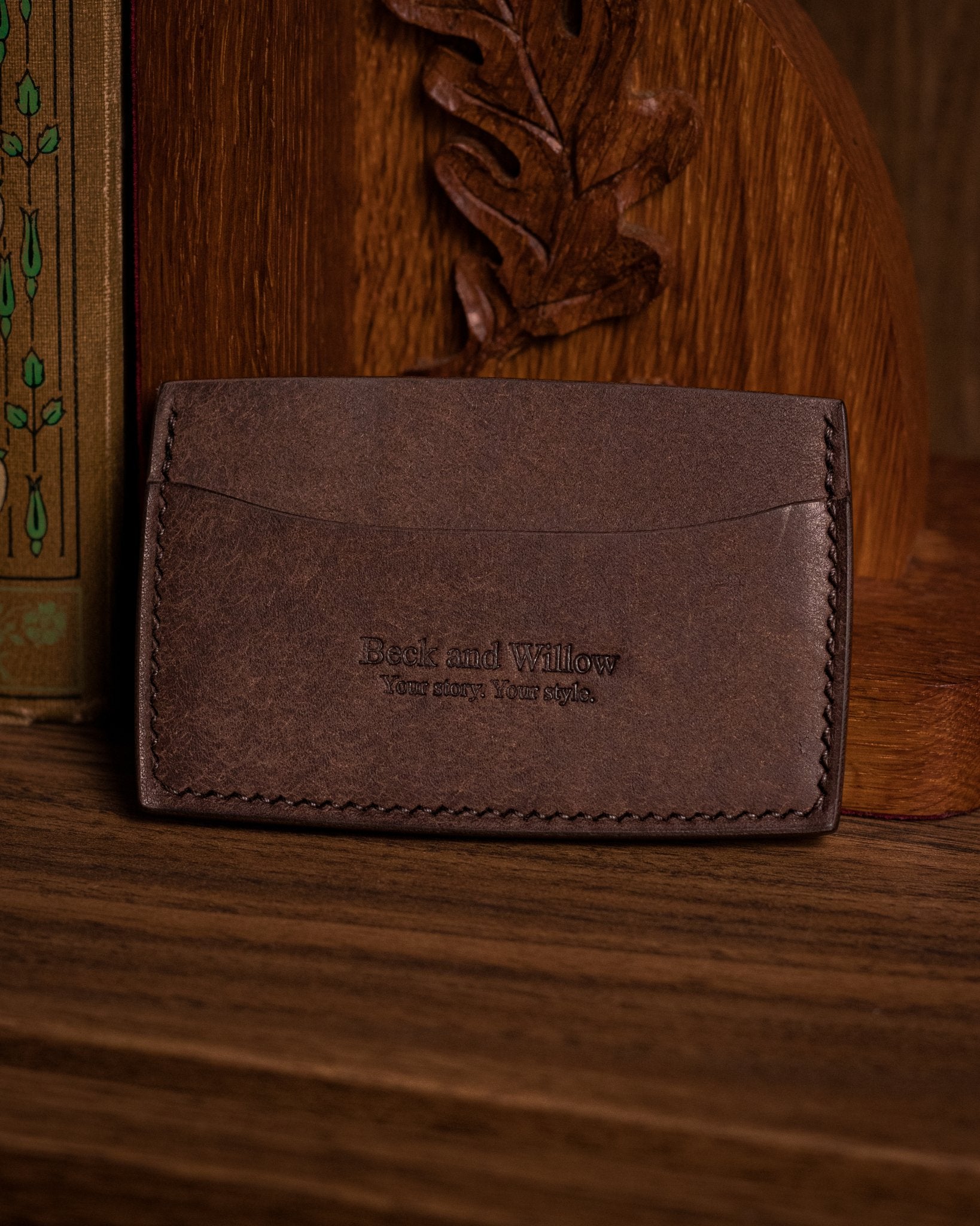 Italian Brown Leather Card Holder Lifestyle Shot