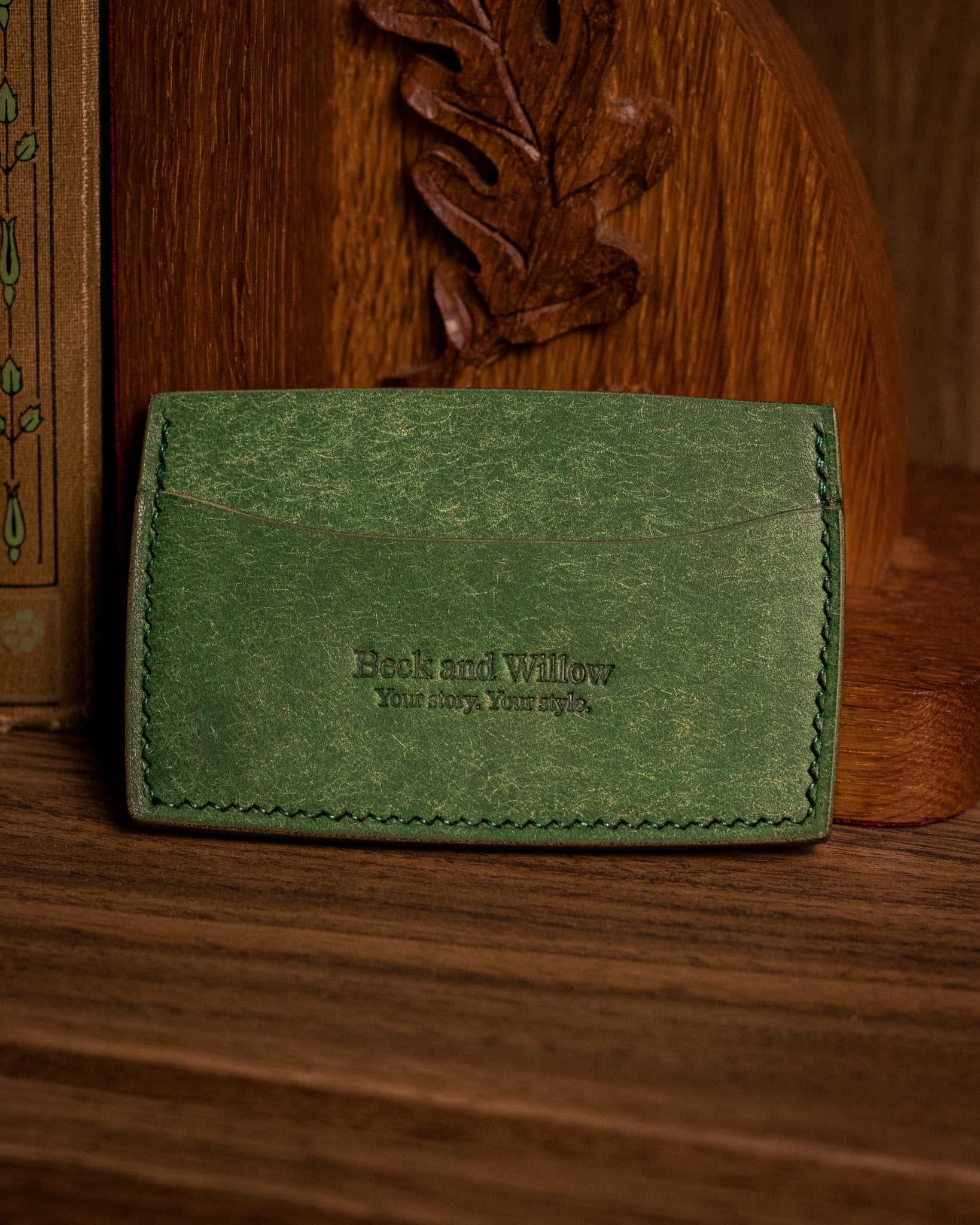 Italian Green Leather Card Holder Lifestyle Shot