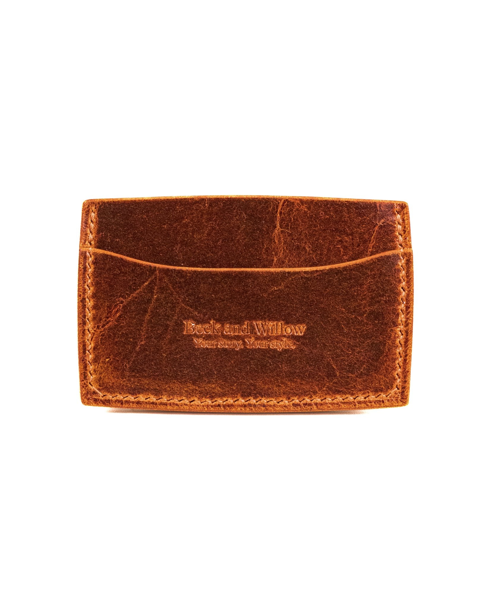 Tan Leather Card Holder Wallet White Background