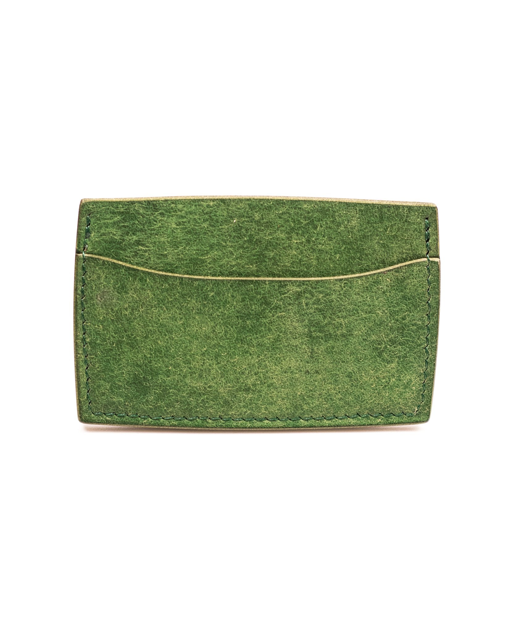 Italian Green Leather Card Holder White Background Back