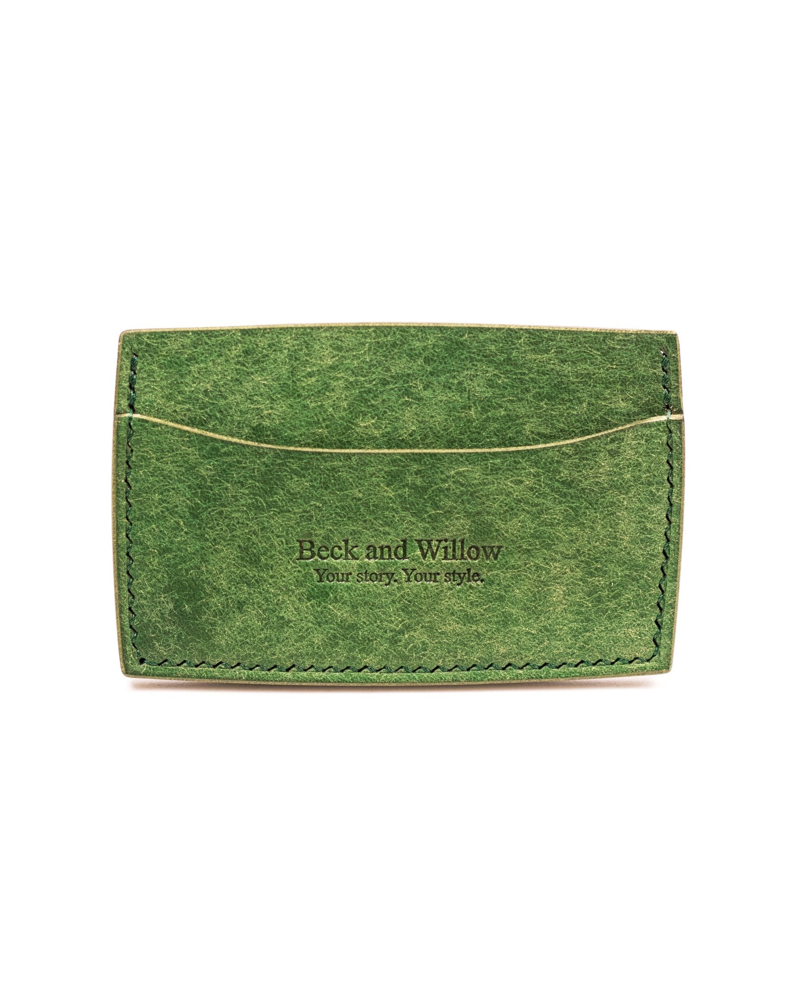 Italian Green Leather Card Holder White Background