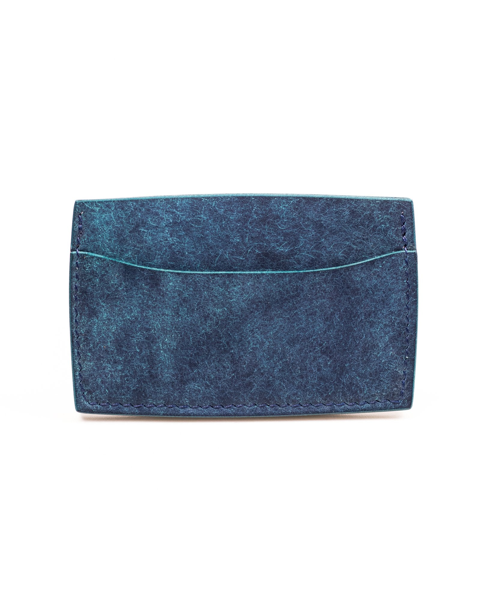 Italian Blue Leather Card Holder White Background Back