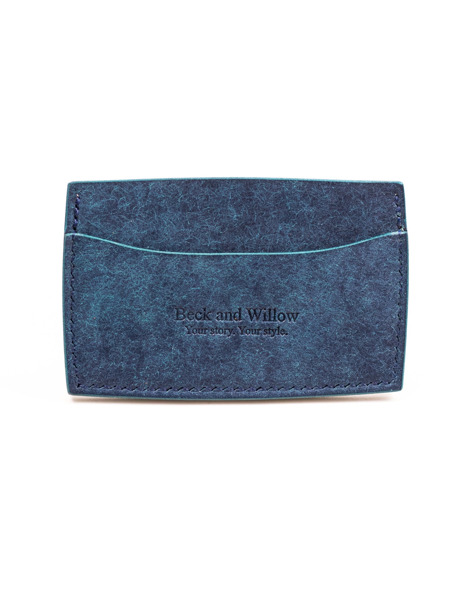 Italian Blue Leather Card Holder White Background