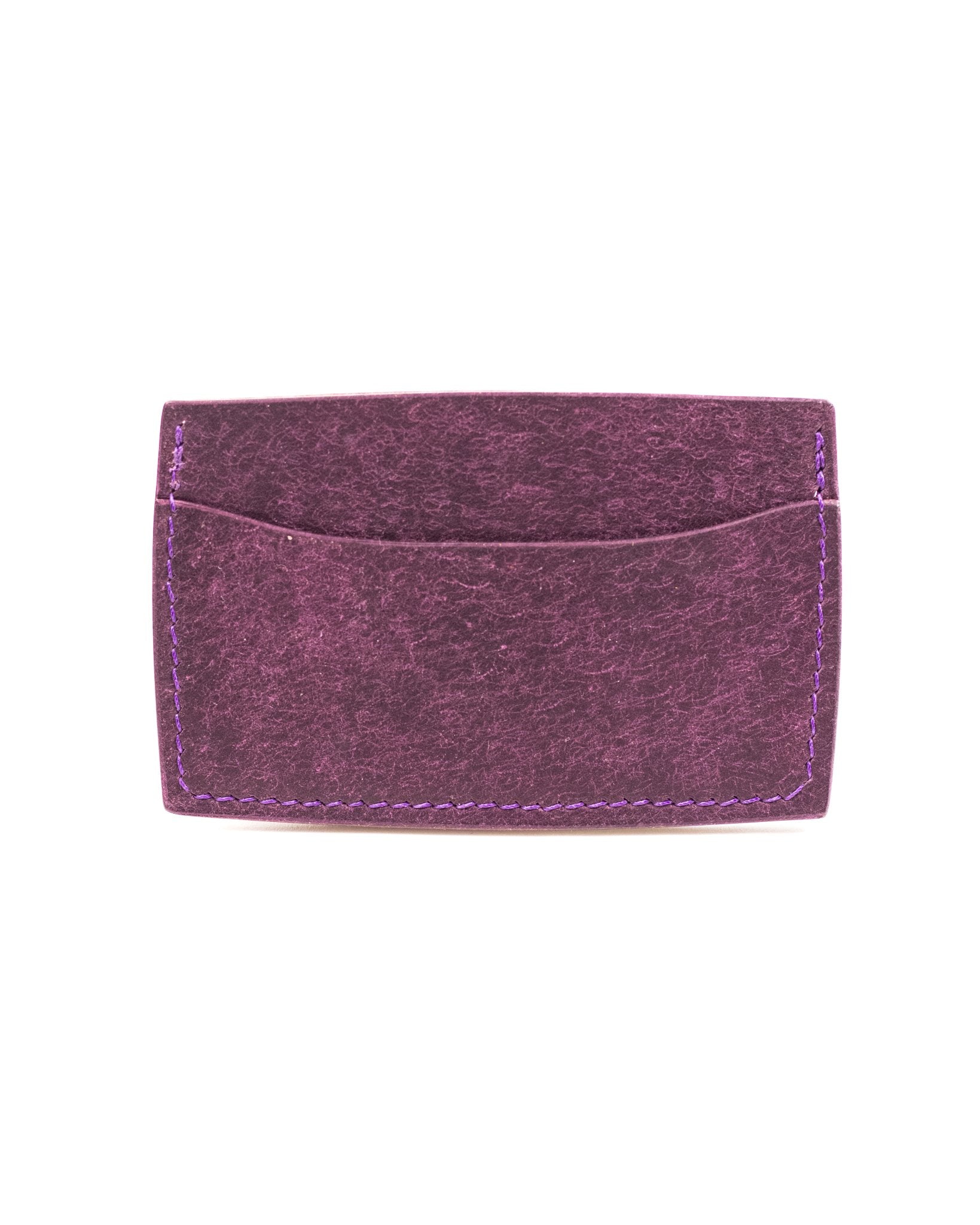 Italian Purple Leather Card Holder White Background Back