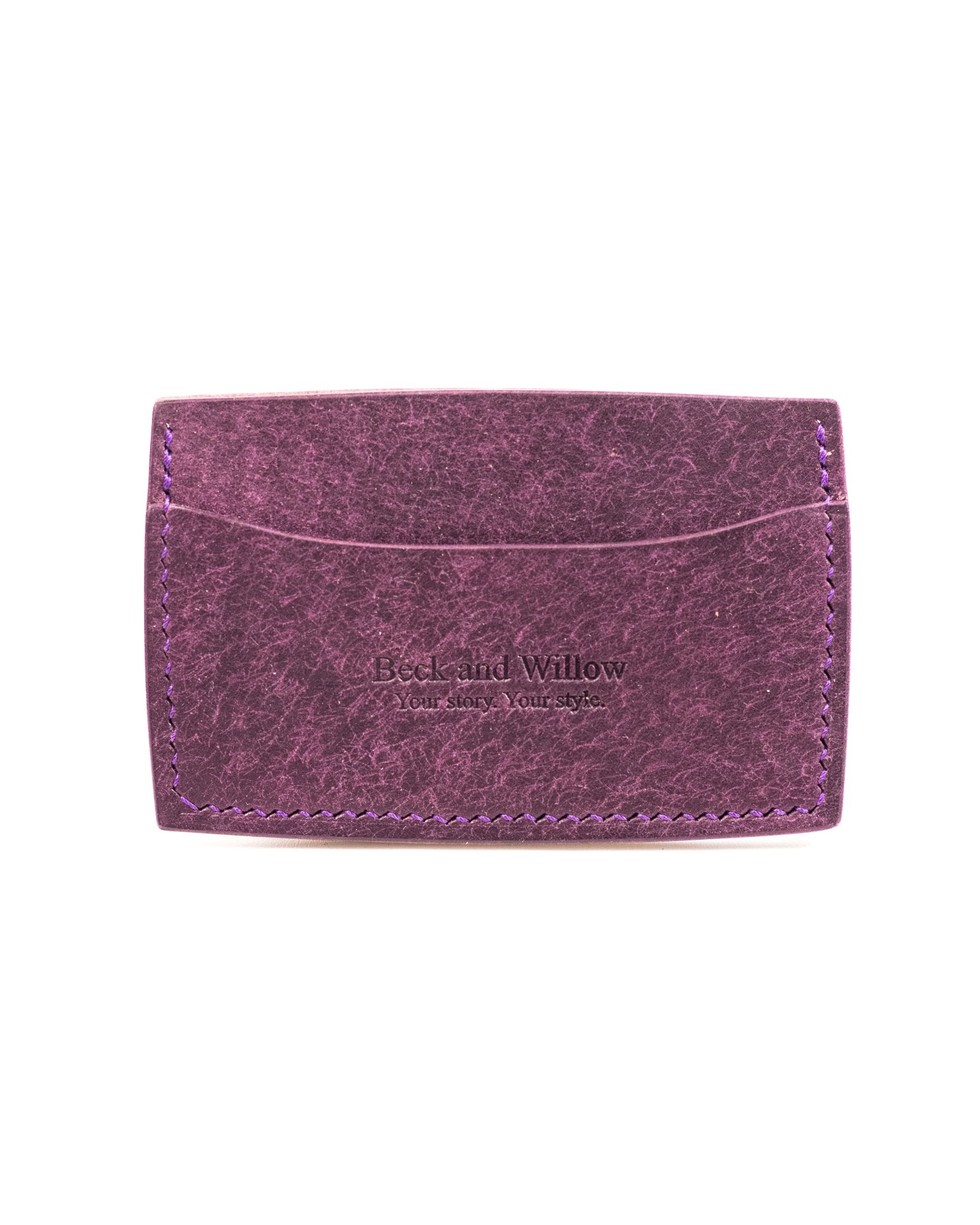 Italian Purple Leather Card Holder White Background
