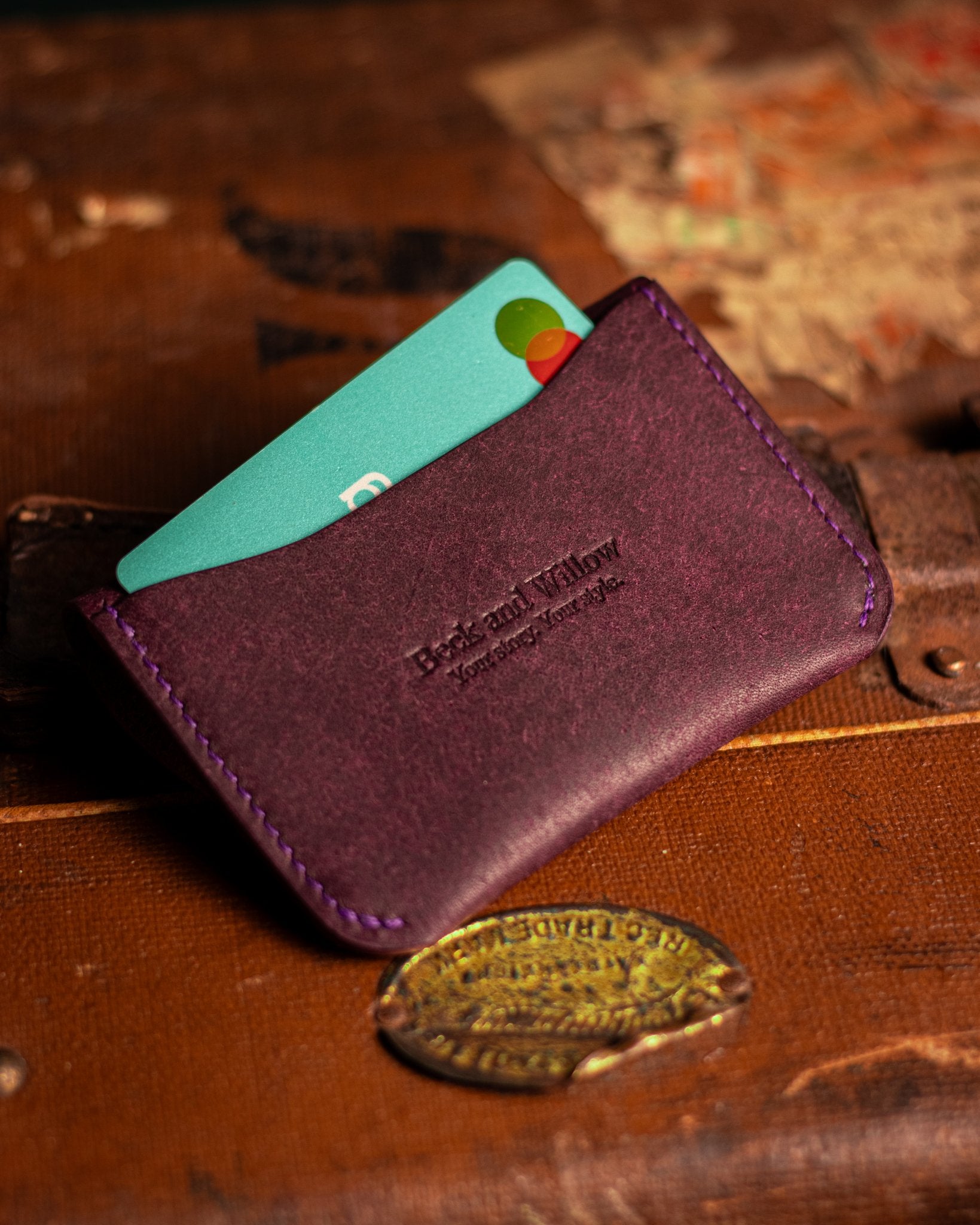 Back Card Pocket on a Leather Wallet in Italian Purple