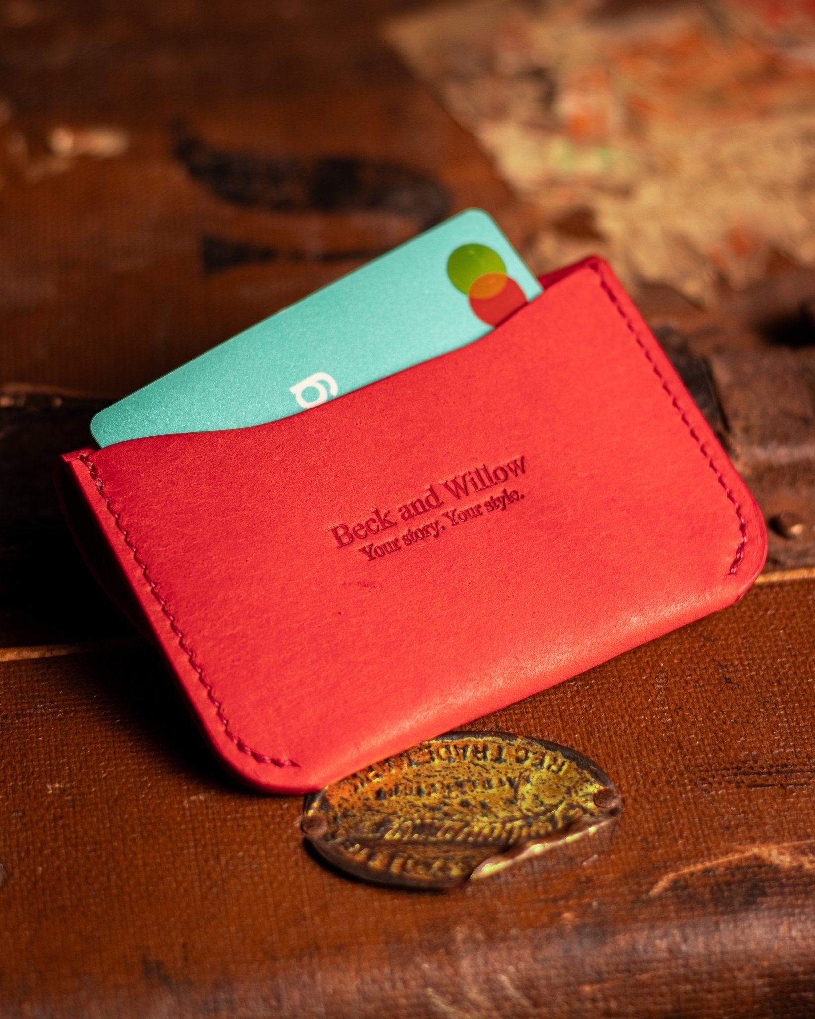 Back Card Pocket on a Leather Wallet in Italian Red