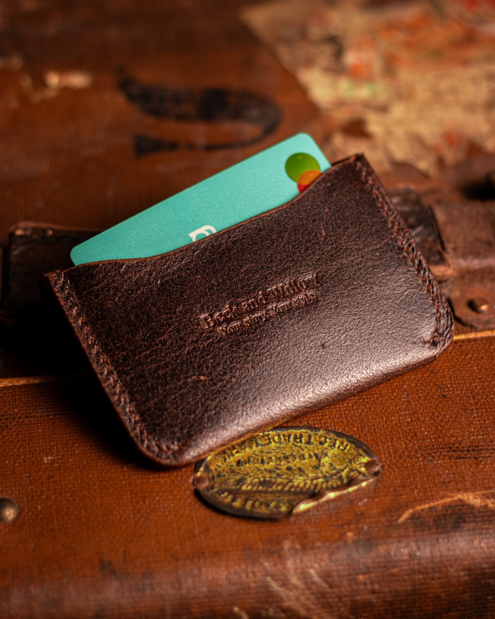 Back Card Pocket on a Leather Wallet in Distressed Brown