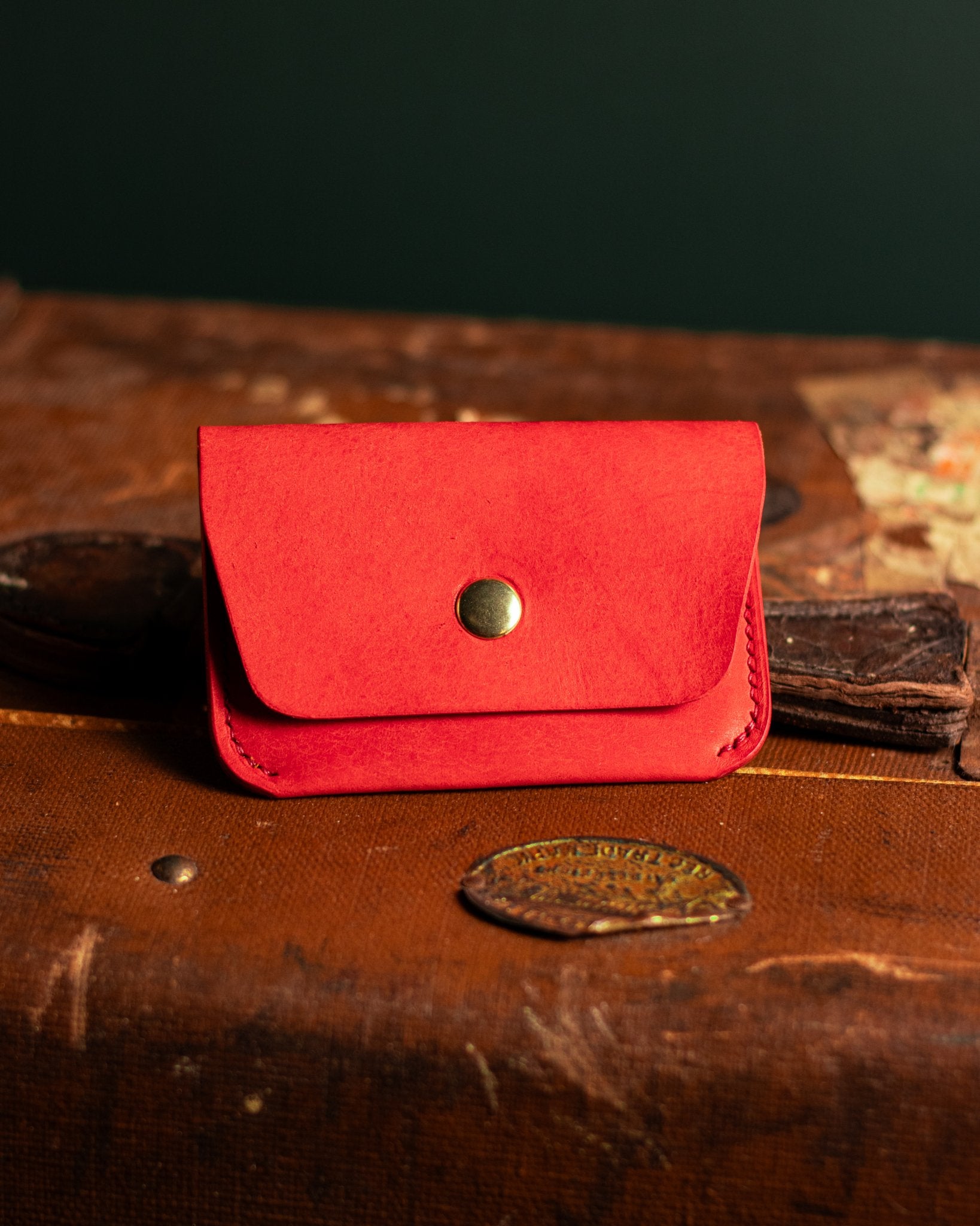 Leather Card Holder in Italian Red Leather Lifestyle Photo