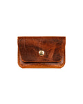 Leather Card Holder in Distressed Tan Leather on a White Background