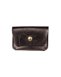 Leather Card Holder in Distressed Black Leather on a White Background