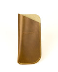Olive Italian Leather Glasses Case on White Background