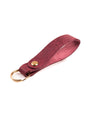 burgundy italian leather keyring with brass hardware on a white background