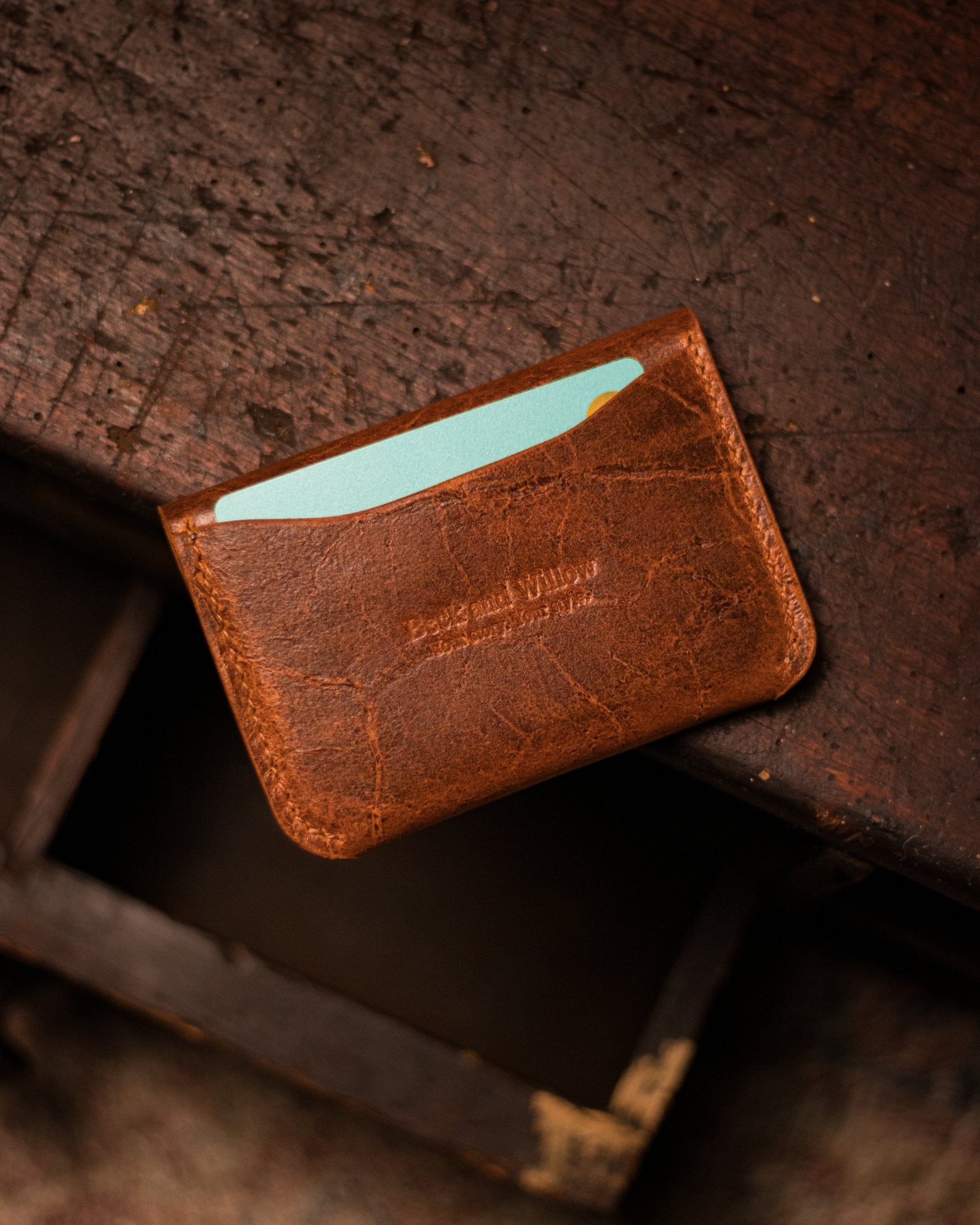 Distressed Tan Cardholder With Bank Card