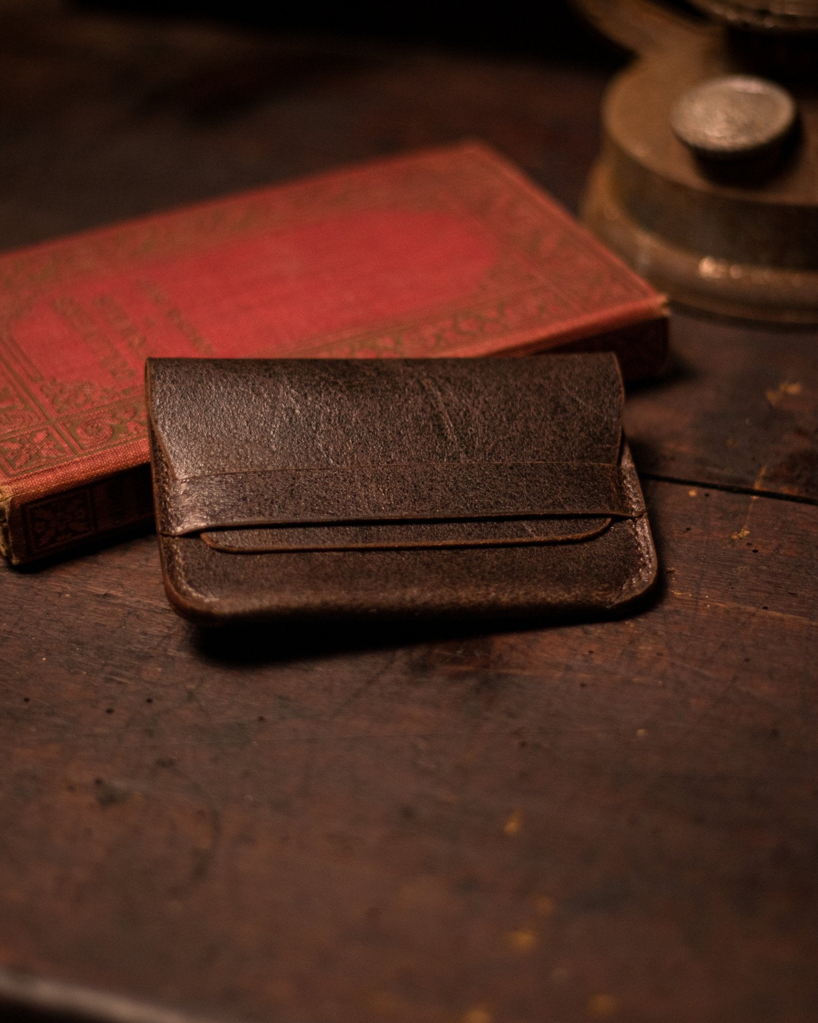 Distressed Brown Leather Cardholder Lifestyle