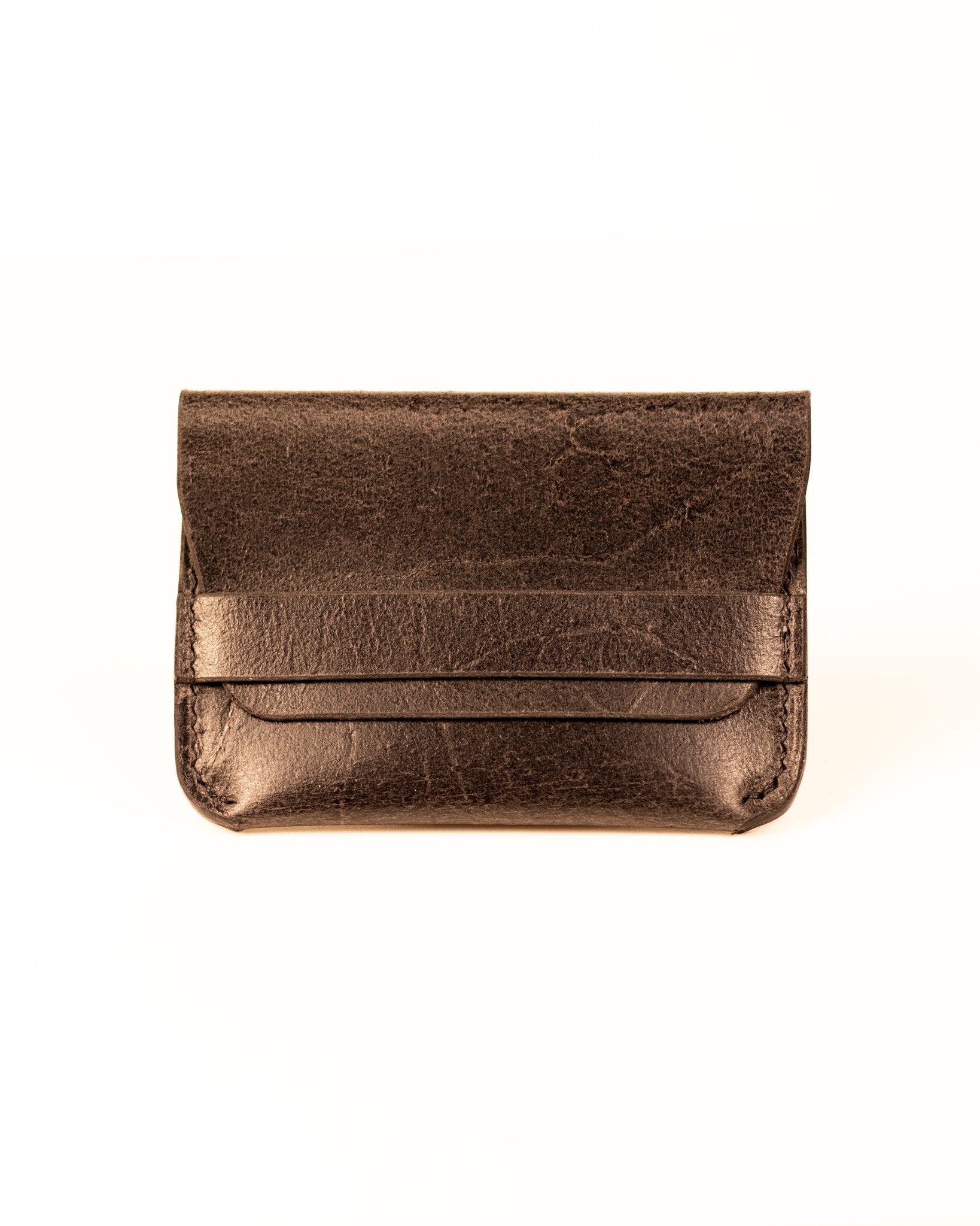 Distressed Black Leather Card Holder on White Background